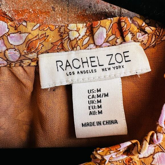 Rachel Zoe Brown Floral Short Sleeve Blouse M - Picture 3 of 3